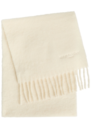 Givenchy Logo-embroidered Fringed Alpaca-blend Scarf - Ivory - One Size