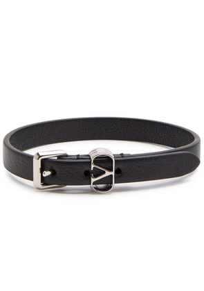 Valentino Garavani Vlogo Plaque Leather Bracelet - Black - One Size