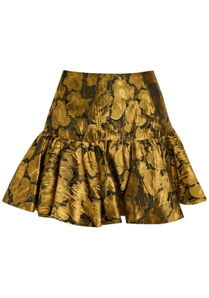 Ronny Kobo Stormi Metallic Floral-jacquard Woven Mini Skirt - Gold - M (UK12 / M)