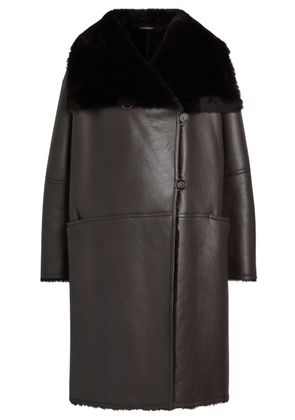 Toteme Panelled Shearling Wrap Coat - Dark Brown - 40 (UK12 / M)