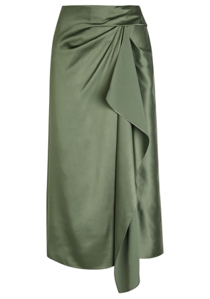 Erdem Draped Satin Midi Skirt - Khaki - 10 (UK10 / S)