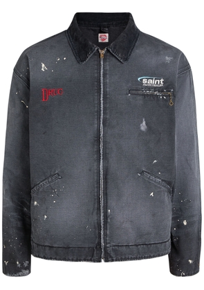 Saint Mxxxxxx Drug Work Embroidered Distressed Cotton Jacket - Black - L