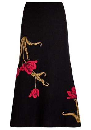 Erdem Floral-intarsia Knit Midi Skirt - Black - XL (UK16 / XL)