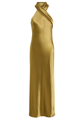 Galvan Pandora Cascading Satin Maxi Dress - Green - 40 (UK12 / M)