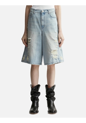 Crystal-embellished Ripped Denim Shorts