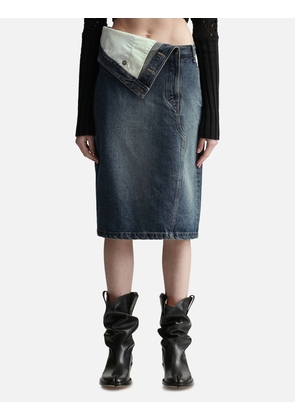 Folded-waist Denim Midi Skirt