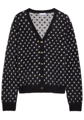 Ganni Polka dot Brushed Alpaca-blend Cardigan - Black - XS (UK6 / XS)