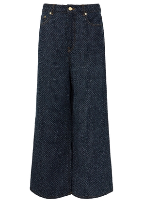 Ganni Textured Tweed Wide-leg Jeans - Denim - 28 (W28 / UK10 / S)