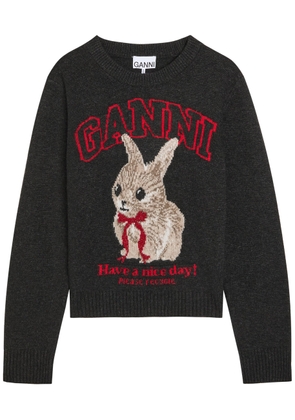 Ganni Logo-intarsia Wool-blend Jumper - Black - XL (UK16 / XL)