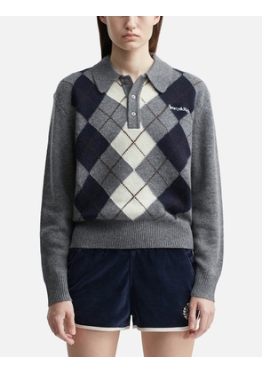 Serif Logo Argyle Cashmere Polo
