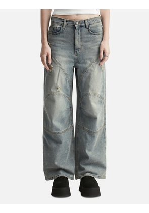 Logo Print Paneled Pants Blue