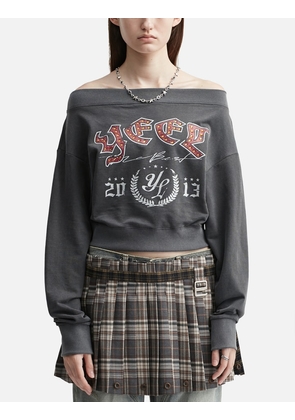 Graphic Off-shoulder Cropped Top Charcoal