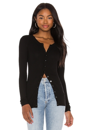 Enza Costa Silk Rib Fitted Long Sleeve Cardigan in Black. Size L. Also in M, S, XS.