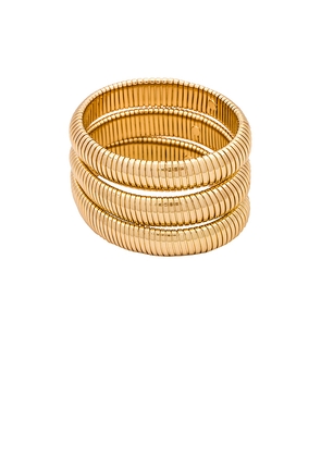 Ettika Flex Snake Chain Stretch Bracelet Set in Metallic Gold.