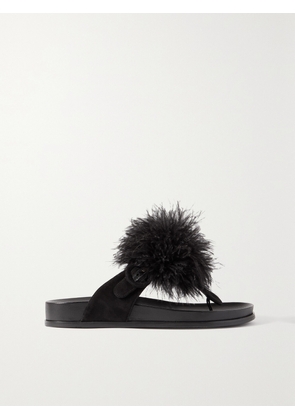 Aquazzura - Boudoir Footbed Feather-trimmed Suede Sandals - Black - IT35,IT35.5,IT36,IT36.5,IT37,IT37.5,IT38,IT38.5,IT39,IT39.5,IT40,IT40.5,IT41,IT41.5,IT42