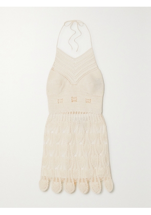 LOEWE - Crocheted Cotton Halterneck Mini Dress - Ecru - x small,small,medium