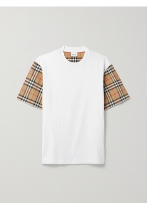 Burberry - Checked Poplin-trimmed Cotton-jersey T-shirt - White - xx small,x small,small,medium,large,x large,xx large
