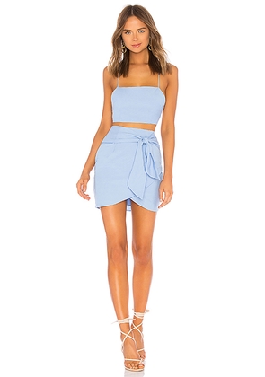 superdown Milah Wrap Skirt Set in Blue. Size L. Also in XXS, XS, S, M, XL.