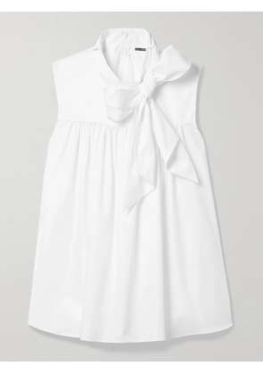 Adam Lippes - Bow-embellished Gathered Cotton-poplin Top - White - US0,US2,US4,US6,US8,US10,US12,US14
