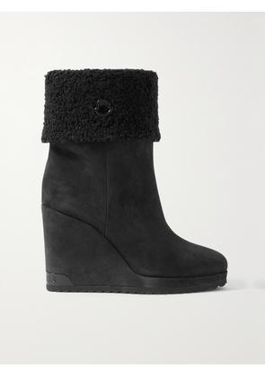 Moncler - W Short Faux Shearling-lined Suede Wedge Ankle Boots - Black - IT35,IT35.5,IT36,IT36.5,IT37,IT37.5,IT38,IT38.5,IT39,IT39.5,IT40,IT40.5,IT41