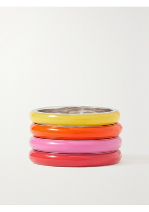 FRY POWERS - The Warm Set Unicorn Rainbow Set Of Four Sterling Silver And Enamel Rings - Red - 5,6,7