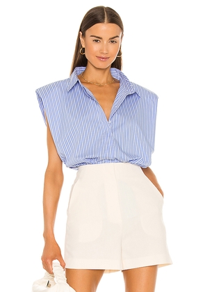 Bardot Stripe Shoulder Pad Shirt in Blue. Size 10. Also in 2, 4, 6, 8, 12.
