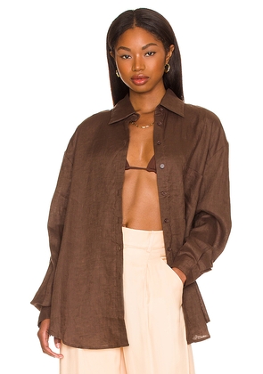 AEXAE Linen Woven Shirt in Brown. Size L. Also in XS, M.