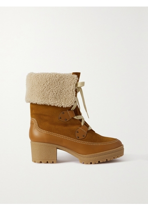 SEE BY CHLOÉ - Verena Shearling-trimmed Suede And Leather Ankle Boots - Brown - IT35,IT36,IT37,IT38,IT39,IT40,IT41,IT42