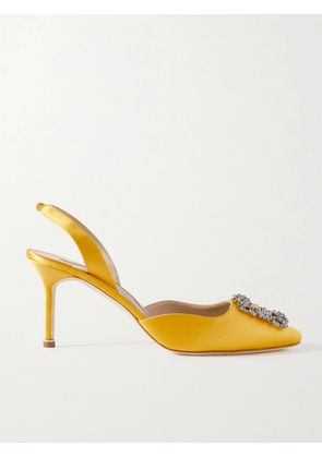 Manolo Blahnik - Hangisli 70 Embellished Satin Slingback Pumps - Yellow - IT34,IT35,IT35.5,IT36,IT36.5,IT37,IT37.5,IT38,IT38.5,IT39,IT39.5,IT40,IT40.5,IT41,IT41.5,IT42,IT42.5,IT43