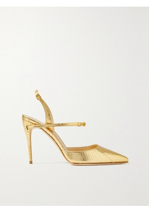 Jennifer Chamandi - Vittorio 105 Metallic Elaphe Slingback Pumps - Gold - IT35,IT35.5,IT36,IT36.5,IT37,IT37.5,IT38,IT38.5,IT39,IT39.5,IT40,IT40.5,IT41,IT42