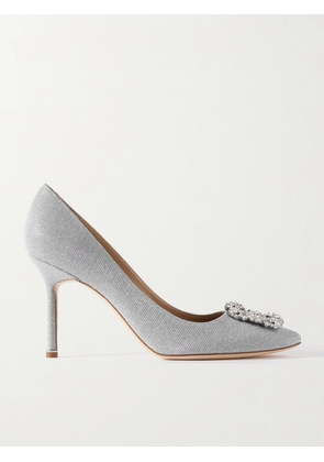 Manolo Blahnik - Hangisi 90 Crystal-embellished Glittered Satin Pumps - Silver - IT34,IT35,IT36,IT36.5,IT37,IT37.5,IT38,IT38.5,IT39,IT39.5,IT40,IT40.5,IT41,IT41.5,IT42,IT42.5,IT43