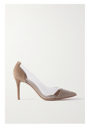 Gianvito Rossi - 85 Crystal-embellished Suede-trimmed Pvc Pumps - Neutrals - IT35,IT36,IT36.5,IT37,IT37.5,IT38,IT38.5,IT39,IT39.5,IT40,IT40.5,IT41,IT41.5,IT42