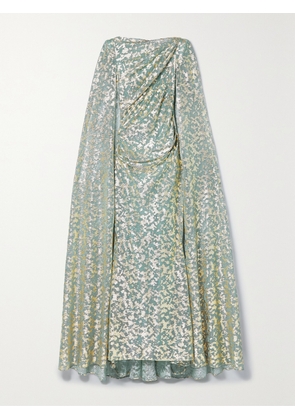 TALBOT RUNHOF - Cape-effect Metallic Voile Gown - Blue - US2,US4,US6,US8,US10,US12,US14,US16,US18,20