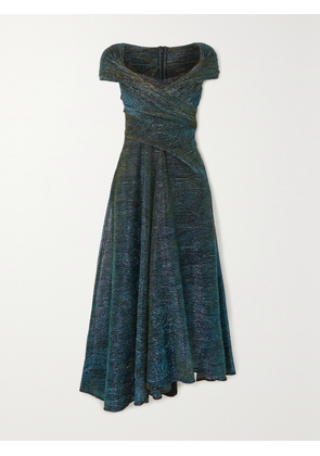 TALBOT RUNHOF - Draped Metallic Voile Midi Dress - Green - US2,US4,US6,US8,US10,US12,US14,US16,US18,20