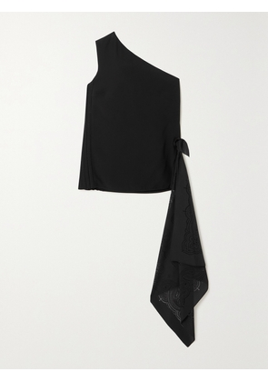 Givenchy - One-shoulder Draped Perforated Crepe And Ribbed-knit Top - Black - FR 34,FR 36,FR 38,FR 40,FR 42