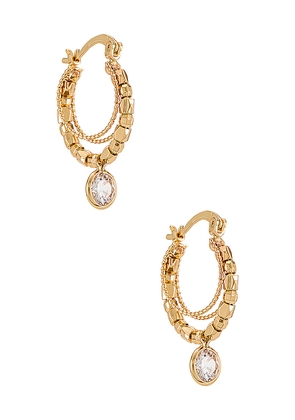Ettika Embellished Hoop Earrings in Metallic Gold.