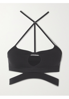 ANDREĀDAMO - Cutout Ribbed Stretch-jersey Bra - Black - XXS/XS,S/M,L/XL,2XL/3XL