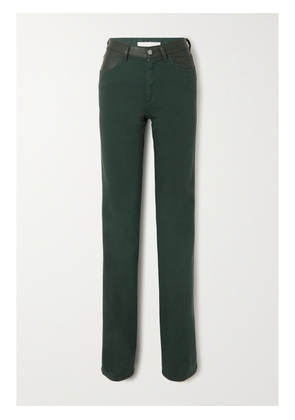 MAXIMILIAN - Leather-trimmed High-rise Straight-leg Jeans - Green - x small,small,medium,large,x large