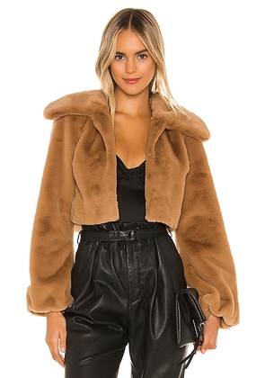 Camila Coelho Cleobella Cropped Faux Fur Jacket in Beige. Size L. Also in XXS, XS, S, M, XL.
