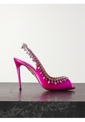 Aquazzura - Temptation 105 Crystal-embellished Satin Slingback Sandals - Pink - IT35,IT36,IT37,IT37.5,IT38,IT38.5,IT39,IT39.5,IT40,IT40.5,IT41,IT41.5,IT42