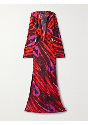 LOUISA BALLOU - Printed Cotton And Silk-blend Crepe De Chine Kaftan - Red - x small,small,medium,large