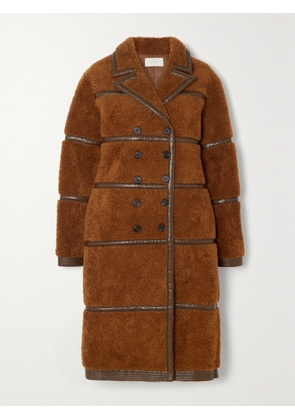 LVIR - Double-breasted Faux Leather-trimmed Faux Shearling Coat - Brown - small,medium,large