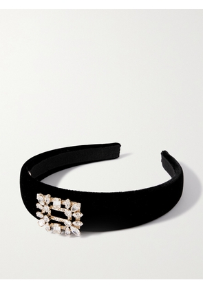 Roger Vivier - Broche Crystal-embellished Velvet Headband - Black - One size