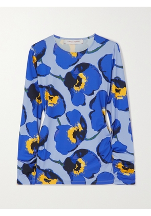 Carolina Herrera - Ruched Floral-print Stretch-jersey Top - Blue - x small,small,medium,large,x large,xx large
