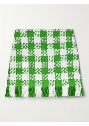 Oscar de la Renta - Fringed Checked Cotton-blend Tweed Mini Skirt - Green - US00,US0,US2,US4,US6,US8,US10
