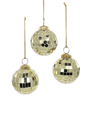Cody Foster & Co Mirrorball Ornaments Set Of 3 in Metallic Gold.