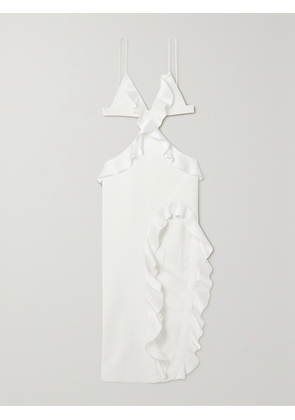 DAVID KOMA - Cutout Ruffled Satin-trimmed Crepe Midi Dress - White - UK 6,UK 8,UK 10,UK 12,UK 14