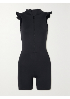 PORT DE BRAS - Biker Ruffled Stretch-jersey Playsuit - Black - xx small,x small,small,medium,large,x large,xx large