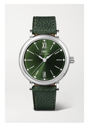 IWC SCHAFFHAUSEN - Portofino Automatic 34mm Stainless Steel, Textured-leather And Diamond Watch - Silver - One size
