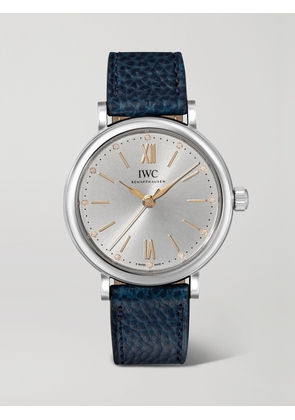 IWC SCHAFFHAUSEN - Portofino Automatic 34mm Stainless Steel, Textured-leather And Diamond Watch - Silver - One size